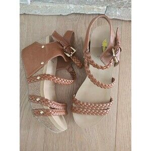 Volatile Braided Cork Wedge Sandal Brown Excellent size 7
